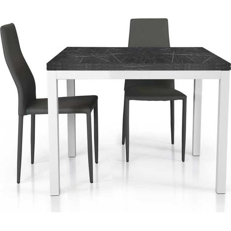 Tavolo Quadrato a Libro Bianco Piano Effetto Marmo Dimensione Tavoli: 90 x 90 - Dimensione aperto: 180 x 90 (1/4)