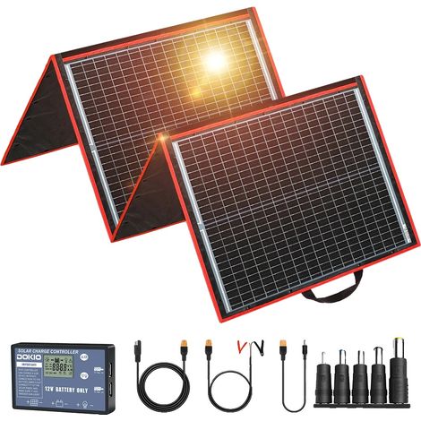 Panneau Solaire Portable Pliable Dokio, Puissance Maximale de 200W, Matériau Monocristallin (1/2)