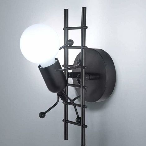 Applique Murale Interieur Petit Homme Fer,  Lampe Murale Moderne Design Créative Escalade Humanoïde Lampe de Mur Art Déco Éclairage E27 pour Chambre D'enfants, Couloir, Restaurant, Escalier, Cui BLOW (1/5)