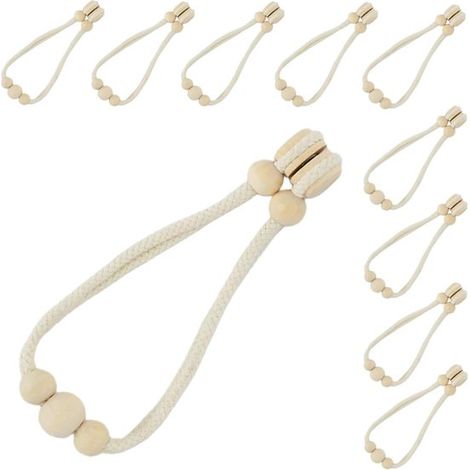 Juego de 10 pinzas magnéticas para cortinas，incluye cordón de algodón con cuentas de madera，madera，48 cm (1/5)