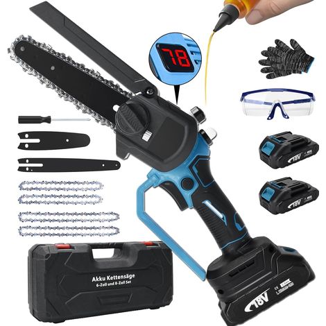 Mini Kettensäge mit Akku 4000mAh, 8 Zoll and 6 Zoll Mini Kettensäge mit 2 Akku, Bürstenloser Motor Handkettensäge mit Gehärtete Legierungsketten und Sicherheitsschloss für Gartenscheren Holzschneidenz