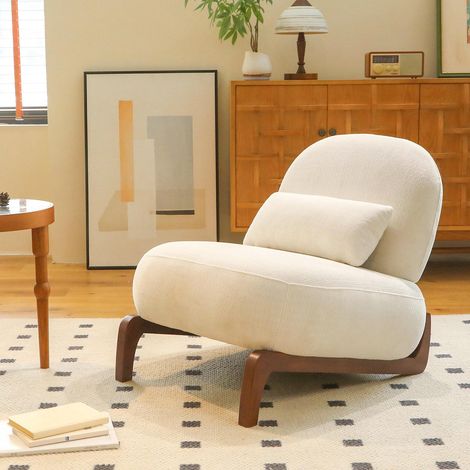Joli fauteuil d'appoint avec pieds en bois massif, fauteuil de salon en velours avec coussin moelleux, fauteuil confortable pour la chambre, fauteuil de lecture confortable sans accoudoirs pour appart