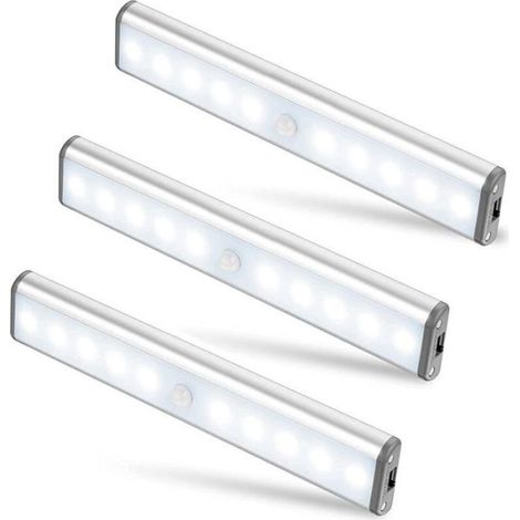 Lampe LED - Sans Fil - Rechargeable USB - Aimantée - Détecteur Mouvement - 2 Modes Éclairage - Pour Placard Baladeuse Secours - Lot de 3 (1/5)