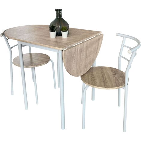 Pack de Mesa Extensible y 2 Sillas Cocina Butterfly, Mesa Plegable Comedor Roble y Blanco 55-115x61x74 cm