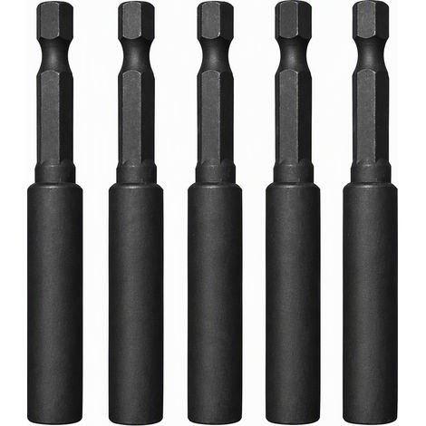 Jeu de 5 embouts hexagonaux mâles 60 mm avec adaptateur rallongé, douilles de vissage en acier traité pour visseuse et perceuse (1/4)