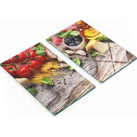 Tablas de cortar de cristal para cocina con dibujos de comida italiana, 2 x 30 x 52 cm.