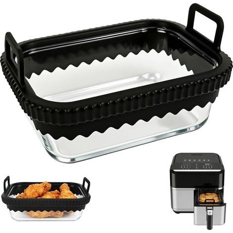 Plat en Verre pour Air Fryer Ninja Philips Cosori Moulinex Cecotec, Moule à Gratin Four, Accessoire Airfryer Remplace Papier Cuisson et Silicone