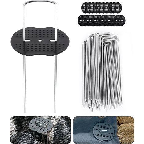 50er-Pack Bodenanker mit 50 Pufferscheiben, 150 mm lang, 40 mm breit, 3 mm Durchmesser, geeignet für Unkrautvlies und Gartenarbeit. (1/5)