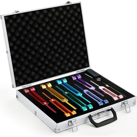 Therapeutische Stimmgabeln, 8er-Set mit 1 Silikonhammer und Reinigungstuch, ideal für Chakra-Therapie und Stressabbau. Geeignet für therapeutische Zwecke. (1/5)
