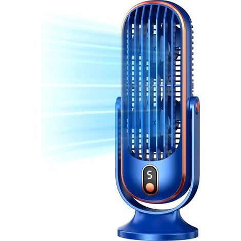 Turmventilator fürs Schlafzimmer, tragbarer, wiederaufladbarer Tischventilator mit 5 Geschwindigkeitsstufen, 720° drehbarer Ventilator fürs Homeoffice