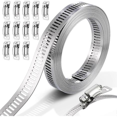 Colliers de serrage métalliques Meters, lot de 12 colliers de serrage réglables, en acier inoxydable 304, pour réservoirs, automobiles, voitures, gaz domestique, lave-vaisselle et jardin. (1/5)