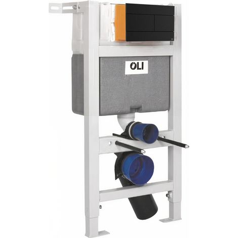OLI Expert Plus Mechanical Low Height Concealed Cistern with Wall Frame and Slim Matt Black Dual Flush Plate with Rectangular Buttons (1/3)