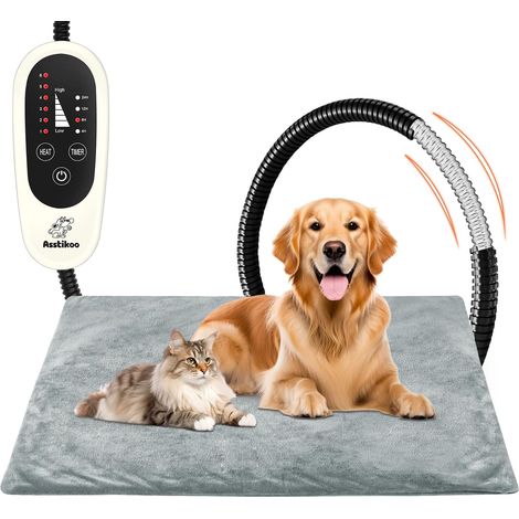 Tapis chauffant pour chiens chats, tapis chauffant pour animaux domestiques avec 4 minuteries et 6 niveaux température 30 – 55 ℃, couverture thermique chat, chiens, anti-morsure imperméable (1/5)