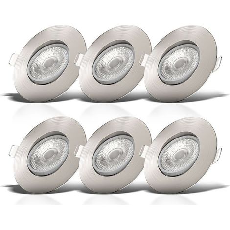 B.K.Licht lot de 6 spots à encastrer IP23 ultraplats 24mm, orientables, Ø90mm, nickel mat éclairage plafond encastrable, platines LED 4,9W, 480Lm, blanc chaud 3000K (1/5)