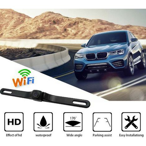 Cadre de plaque d'immatriculation WiFi 170° caméra de recul sans fil pour voiture, rétroviseur arrière (1/5)
