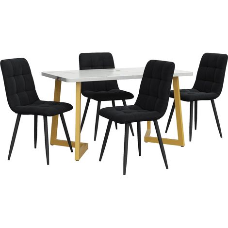 Conjunto de comedor rectangular de 117 cm con 4 sillas de terciopelo negro y patas doradas (1/5)