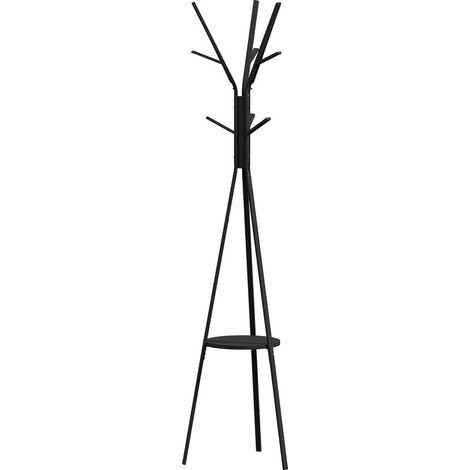 Porte-manteau trépied design contemporain branches étagère + 9 patères dim. 45L x 45l x 180H cm métal noir (1/5)