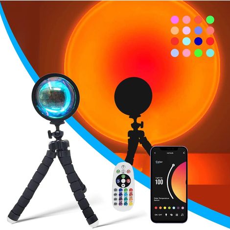 Lampe de projection de coucher de soleil, 16 modes colorés, lampe de projection de coucher de soleil, lampe de projection arc-en-ciel, lampadaire, veilleuse LED avec rotation à 360° et trépied (1/5)