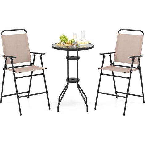 3 PCS Outdoor Folding Bistro Set Patio Round Bar Table with 2 Folding Chairs (1/5)