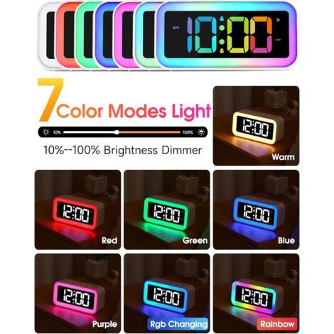 Sveglia da camera con luce notturna RGB, doppio allarme, regolatore di luminosità, caricabatteria USB, orologio digitale per adulti e bambini (1/4)