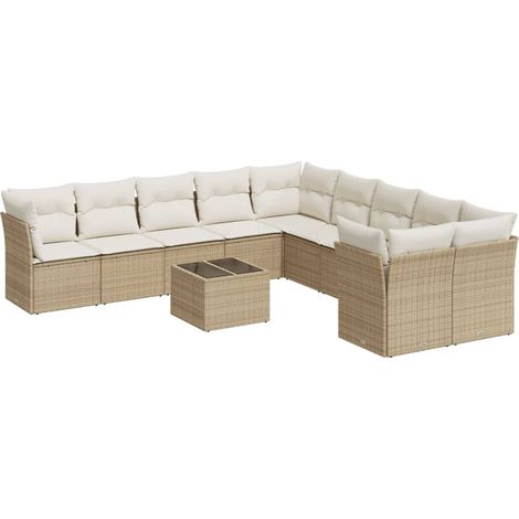 Salon de jardin 11 pcs avec coussins beige résine tressée vidaXL (1/3)