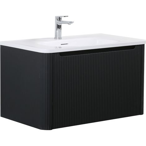 Set mobili da bagno Badplaats con lavabo e mobiletto Tundra 80 x 48 cm Nero opaco - Mobiletto con Soft-Close e lavabo, Preassemblato