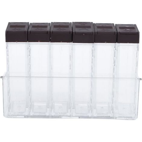 Boîte À Assaisonnement - 6 Pièces En PS + PP Alimentaire - Transparent Avec Couvercle Poussoir Bidirectionnel - Base De Rangement Incluse