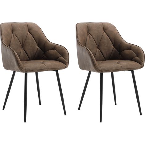 WOLTU Esszimmerstühle 2er Set, Küchenstuhl ergonomische, Loungesessel Polsterstuhl mit Armlehnen Rückenlehne, aus Vintage-Kunstleder Metallbeine, für Esszimmer, Wohnzimmer, Schlafzimmer, Dunkelbraun