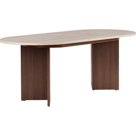Table à Manger Extensible en bois " Sorell " - 160 x 75 x 90 cm - Travertin / Noyer Milano (1/4)