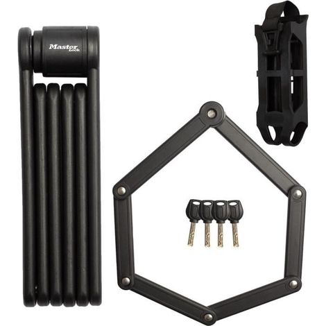 Master Lock Faltschloss für Fahrräder Gehärtete Stahlglieder, 4 Schlüssel, inkl. Halterung und Befestigung (1/5)