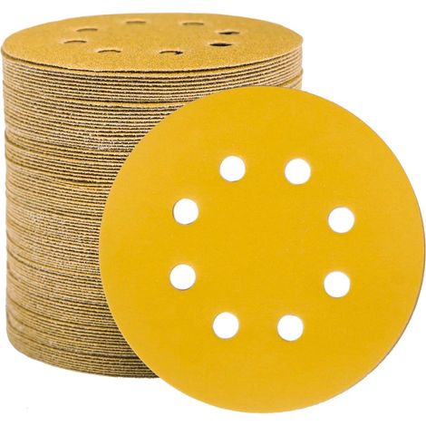 Disques de Ponçage Papier Abrasifs 125mm, 100 Disques Abrasifs de Ponçage Ponceuse tampons ponçage ronds 8 trous Grain 220 pour Poncer Polir Dérouiller (1/5)
