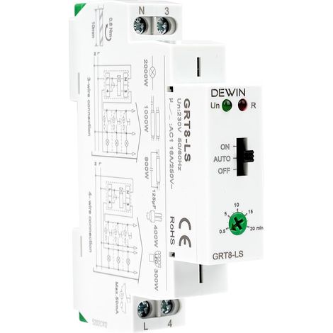 Relais Temporisé 230V 16A, GRT8-LS Minuteur d'éclairage Modulaire 0,5 à 20mins Réglable Relais Temporisé sur rail DIN pour Escalier Couloir (1/5)