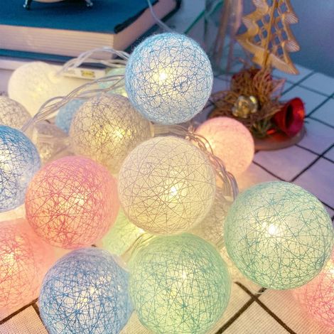 Guirlande Lumineuse - Boules Coton LED - 20 Ampoules - 3 M - Alimentation Piles AA - Décoration Intérieure Mariage Fête Noël (1/5)