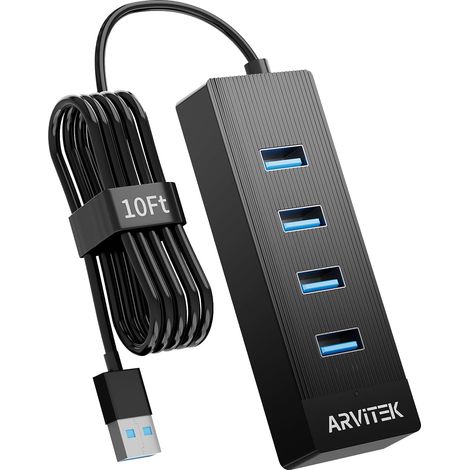 Hub USB 3.0 avec 4 Ports, 3m Hub Rallonge USB 5Gbps Haute Vitesse, Adaptateur multiport USB, répartiteur USB avec Long câble pour Ordinateur de Bureau, PC, clé USB, Disque, 3m Cable (1/5)