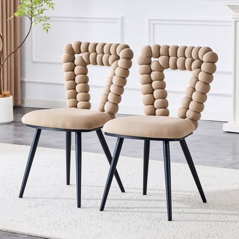 Chaise de salle à manger 44x45x85 cm en velours beige, lot de 2, moderne pour salon FloraGrace (1/5)