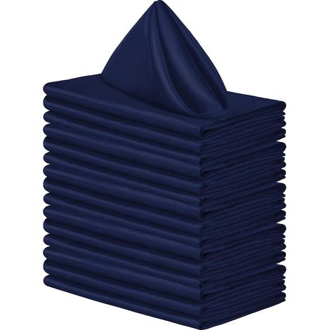 Lot de 12 serviettes satinées carrées, serviettes en soie brillante, linge de table doux et lisse pour décoration mariage banquet, bleu marine, 40 x 40 cm (1/5)