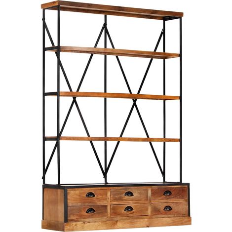 Libreria a 4 Ripiani 6 Cassetti 122x36x181cm Massello di Mango vidaXL (1/5)