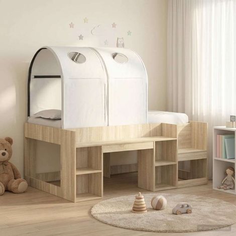 Cama con Túnel con estante 3 uds. Roble Sonoma y blanco (1/5)