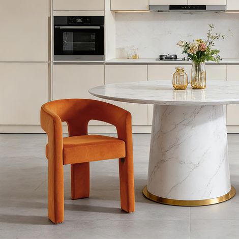 Wahson Velvet Dining Chair – Chic Curved Backrest Armchair for Kitchen, Living Room, Cafe, Orange
