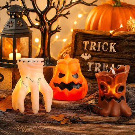 Lot 9 bougies LED Halloween citrouille sans flamme (1/5)