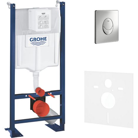 Grohe – Pack WC Bâti autoportant Rapid SL 391450002 – Plaque Skate Air chromée – Set isolation phonique – 1,13 m – Certifié NF