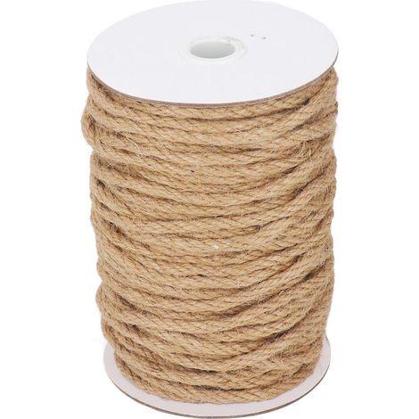 Corde Chanvre Tressée - 6 mm - 4 Torons - 50 Mètres - Pour Bricolage Décoration Jardinage - 1 Rouleau (1/5)