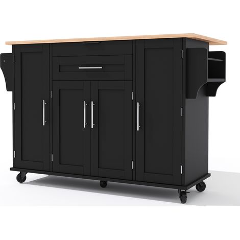 Isola cucina mobile con piano di lavoro estensibile 136 x 70 x 92 cm, MDF, nero e naturale (1/5)