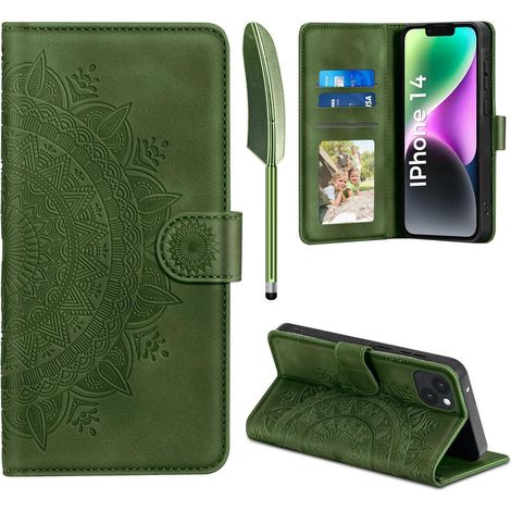 Handyhülle iPhone 14 Klapphülle PU Leder Kartenfach iPhone 14 Grasgrün (1/5)