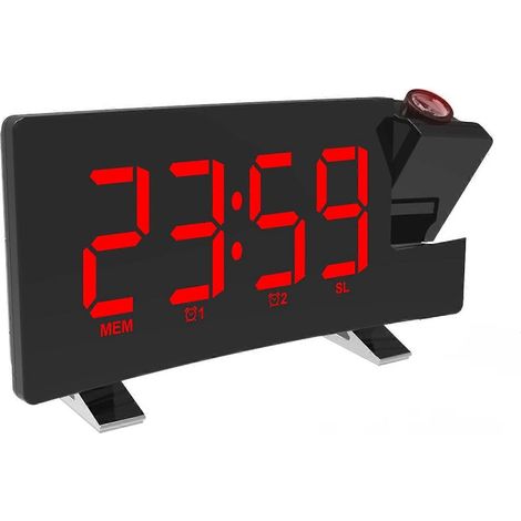 Radio-réveil FM rouge, réveil intelligent avec projection LED et horloge de bureau électronique. (1/5)