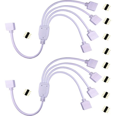 2pcs Câble Diviseur 1 à 4 Bande LED RGB Câble Séparateur Ruban LED Répartiteur DC à 4 Voies 1 to 4 LED Splitter Cable 4 Broches Rallonge pour SMD 5050 3528 2835 RGB LED Strip -30cm, Blanc [Classe éner (1/5)