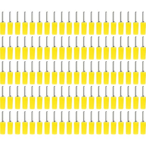 100 broches mâles de fiche banane, laiton nickelé, broches droites, plaque frontale à ressort interne J.10001, 2 mm jaune. (1/5)