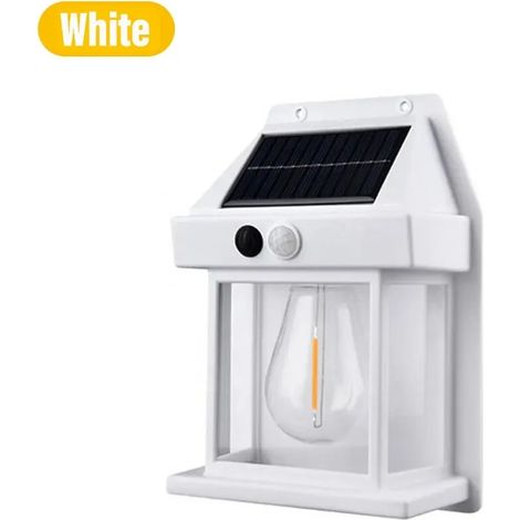 (Blanc) Applique murale solaire extérieure à incandescence avec détecteur de mouvement, étanche IP65, pour terrasse, porche, grange ou garage. Compatible avec détecteur de mouvement. (1/5)