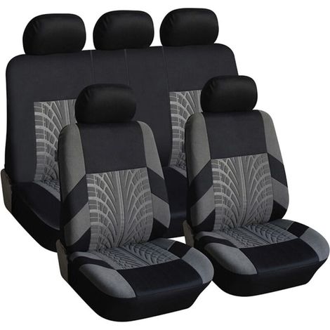 Housses de siège auto universelles pour la pression des pneus, coussins de siège en tissu, protections de siège auto - ensembles de housses pour sièges avant et arrière, noir et gris.