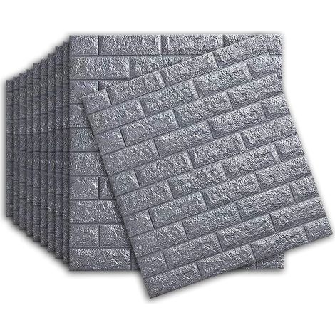 Lot de 10 panneaux muraux autocollants 3D pour salle de bain, chambre à coucher, salon, balcon, cuisine (77 x 70 cm) (gris argenté) (1/5)